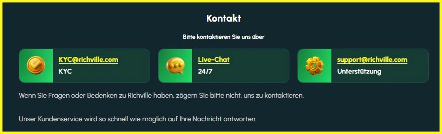 Kontaktmöglichkeiten zum Kundenservice im Richville Casino
