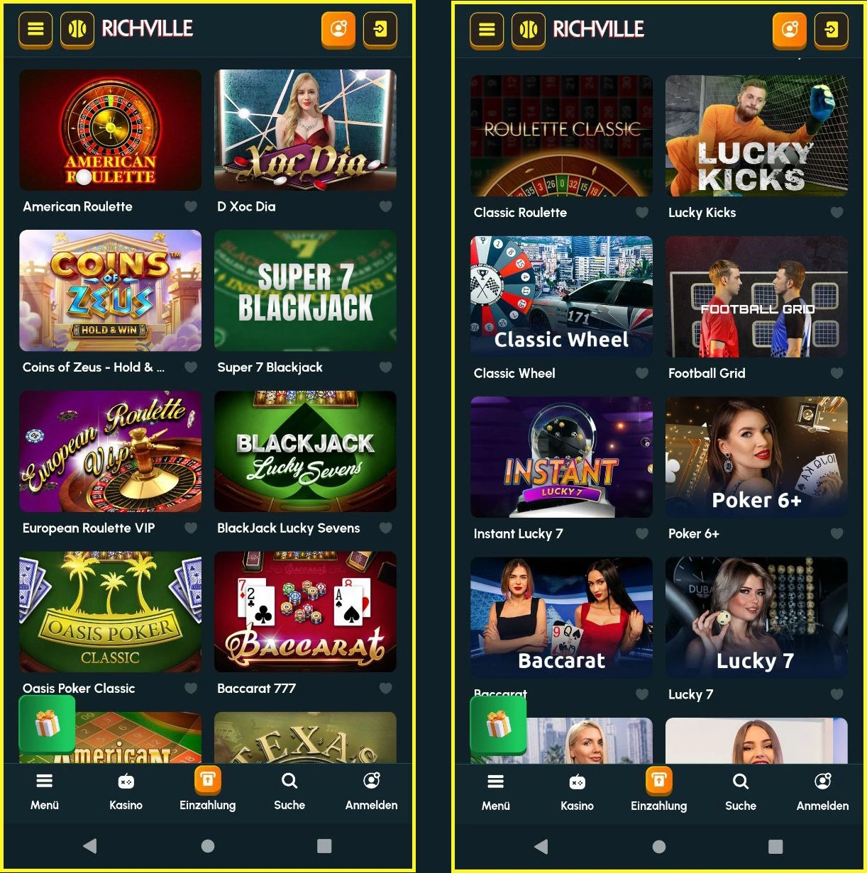 Richville Casino Live Tischspiele: Roulette, Blackjack