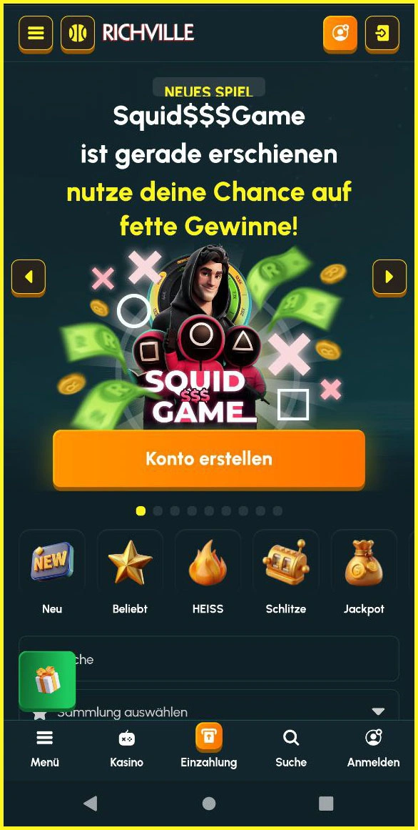 Richville Casino mobil – optimierte Startseite für Smartphones