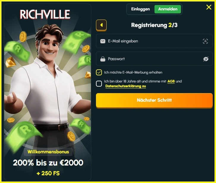 Schnelle und einfache Registrierung im Richville Casino für Neukunden